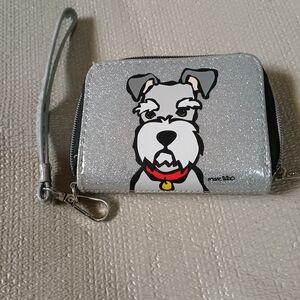 Nwot Marc tetro Silver Glitter Wrist Wallet Dog Wallet schnauzer Excellent Condi
